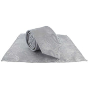 Michelsons of London Tonal Polyester Paisley Pocket Square and Tie Set - Silver