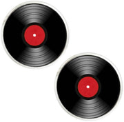 Bassin och brun vinylskivmanschettknappar - röd/svart