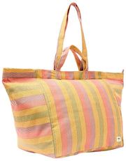 Roka Marylebone Stor bomullscanvas överdimensionerad tygväska - Faded Multi Stripe