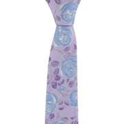 Michelsons of London Textured Rose Floral Polyester Tie and Pocket Square Set - Lilac/Blue