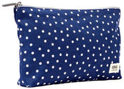 Roka Maida Vale Medium Cotton Canvas Pouch - Marinblå Polka Dot