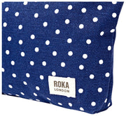 Roka Maida Vale Medium Cotton Canvas Pouch - Marinblå Polka Dot