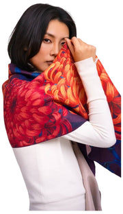 Pulver Chrystanthemum Lux Print Scarf - Orange