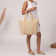 Elie Beaumont Sommar Tygväska - Guld Geometrisk Basketweave