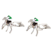 David Van Hagen Horse Racing Cufflinks - Silver/Green