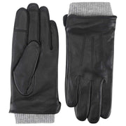 Isotoner Premium Rib Knit Cuff Läderhandskar - Svarta