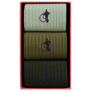 London Sock Company Simply 3-par sockbox set - olivgrön