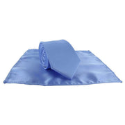 Michelsons of London Slim Satin Polyester Pocket Square and Tie Set - Ice Blue