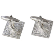 David Van Hagen Rhodium Plated Mother of Pearl and Onyx Striped Square Cufflinks - White/Black/Silver