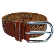 Bassin and Brown Chevron Lined Woven Buckle Belt - Light Brown/White