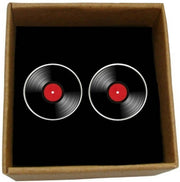 Bassin och brun vinylskivmanschettknappar - röd/svart
