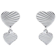 Beginnings Diamond Cut Double Heart Drop Earrings - Silver