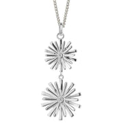 Beginnings Stylised Double Flower Gemstone Drop Pendant - Silver
