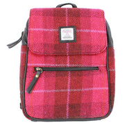 Das Impex Harris Tweed Small Leather Backpack - Black/Pink/Red