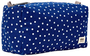 Roka Mayfair liten bomullscanvas tvättväska - Marinblå Polka Dot