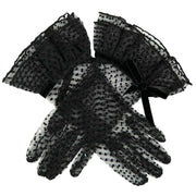 Dents Caroline Double Cuff and Bow Spotty Tulle Gloves - Black