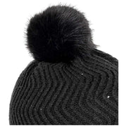 Dents Chevron Pom Pom Stickad Bobble Hat - Svart
