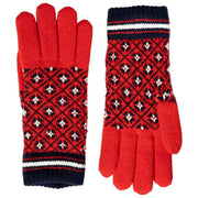 Dents Jacquard Fair Isle stickade handskar - Berry Red/Navy