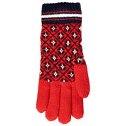 Dents Jacquard Fair Isle stickade handskar - Berry Red/Navy