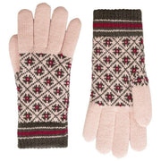 Dents Jacquard Fair Isle Stickade Handskar - Rosa/Kolgrå