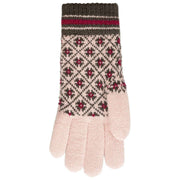 Dents Jacquard Fair Isle Stickade Handskar - Rosa/Kolgrå