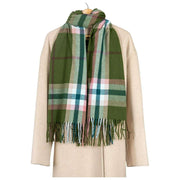 Dents Plain Check Scarf - Olivgrön/Vit