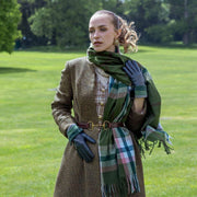 Dents Plain Check Scarf - Olivgrön/Vit
