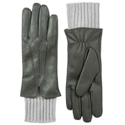 Dents Tamara Knitted Cuff Leather Gloves - Charcoal Grey/Dove Grey