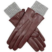 Dents Tamara Knitted Cuff Leather Gloves - Claret Red/Dove Grey