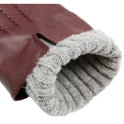 Dents Tamara Knitted Cuff Leather Gloves - Claret Red/Dove Grey