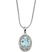 Elements Gold Oval Aquamarine Diamond Swirl Pendant - Blue/Silver