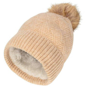 Elie Beaumont Stickad Weave Pom Pom Hat - Oat Beige