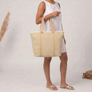 Elie Beaumont Sommar Tygväska - Guld Geometrisk Basketweave