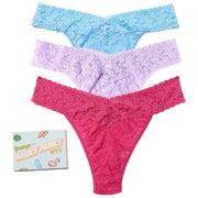 Hanky Panky Signature Spets Original Rise Matchbox 3-pack stringtrosa - Delvis molnigt blå/cool lavendel/korall