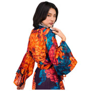 Powder Crysanthemum Long Kimono Klänning - Blå