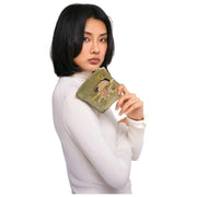 Powder Brodered Velvet Duck Mini Pouch - Grön
