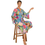 Powder Floral Study Kimono Gown - Denim Blue