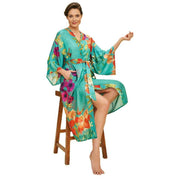 Powder Hummingbird at Dusk Kimono Gown - Teal