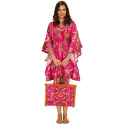 Powder Ikat Tigers Beach Cover Up - Fuchsia Pink