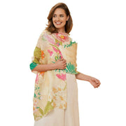 Powder Linen Tropical Flora and Fauna Scarf  - Coconut Cream