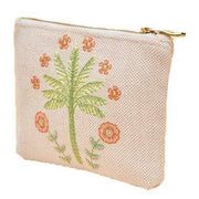 Powder Paradise Palms Jute Mini Zip Pouch - Cream