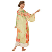 Powder Watercolour Orchids Kimono Gown - Light Green