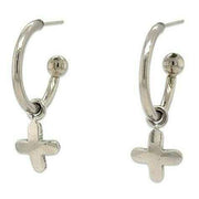 Ti2 Titanium Plus Charm Hoop Earrings - Natural Polished Silver