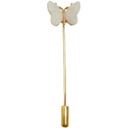 Bassin and Brown Butterfly Jacket Lapel Pin - White/Gold