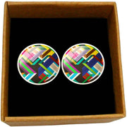 Bassin and Brown Geometric Stripe Cufflinks - Multi-colour