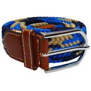 Bassin and Brown Jagged Stripe Elasticated Woven Buckle Belt - Blue/Navy/Beige