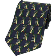 David Van Hagen Cricket Bat and Stumps Silk Tie - Navy