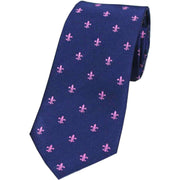 David Van Hagen Fleur de Lys Silk Tie - Navy/Pink