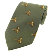 David Van Hagen Flying Pheasant Country Silk Tie - Country Green