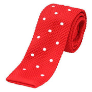 David Van Hagen Polka Dot Thin Knitted Tie - Red/White
